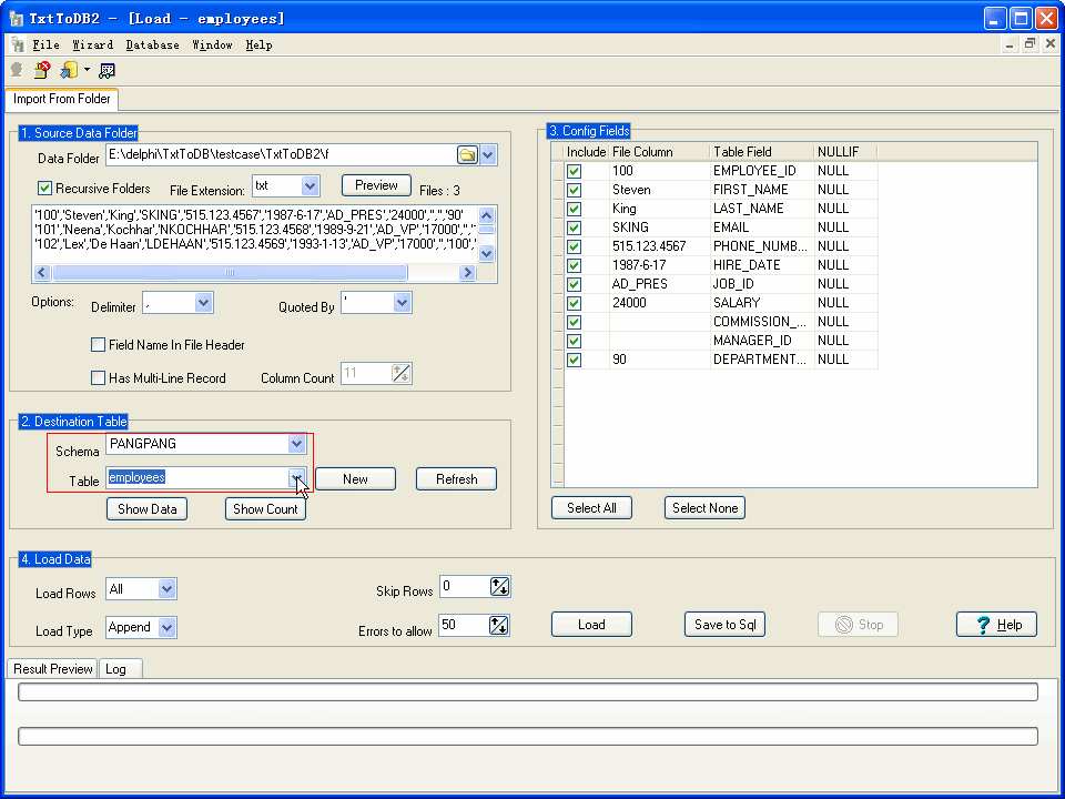 Import A Folder Of CSV Files To DB2 - select db2 table