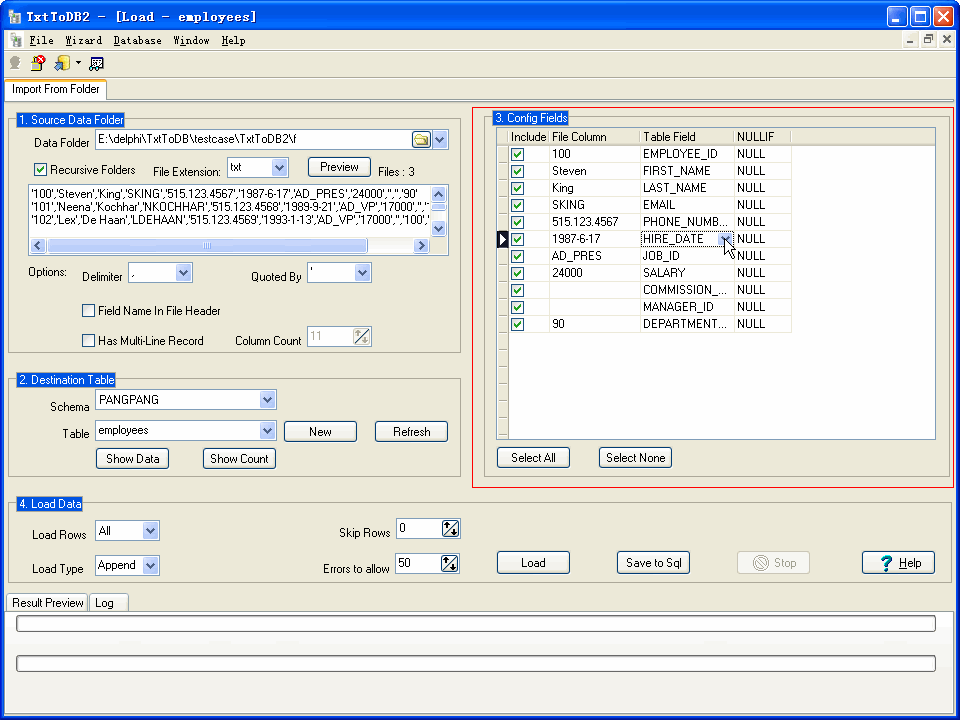Import Data from multiple Csv to DB2 - config load fields