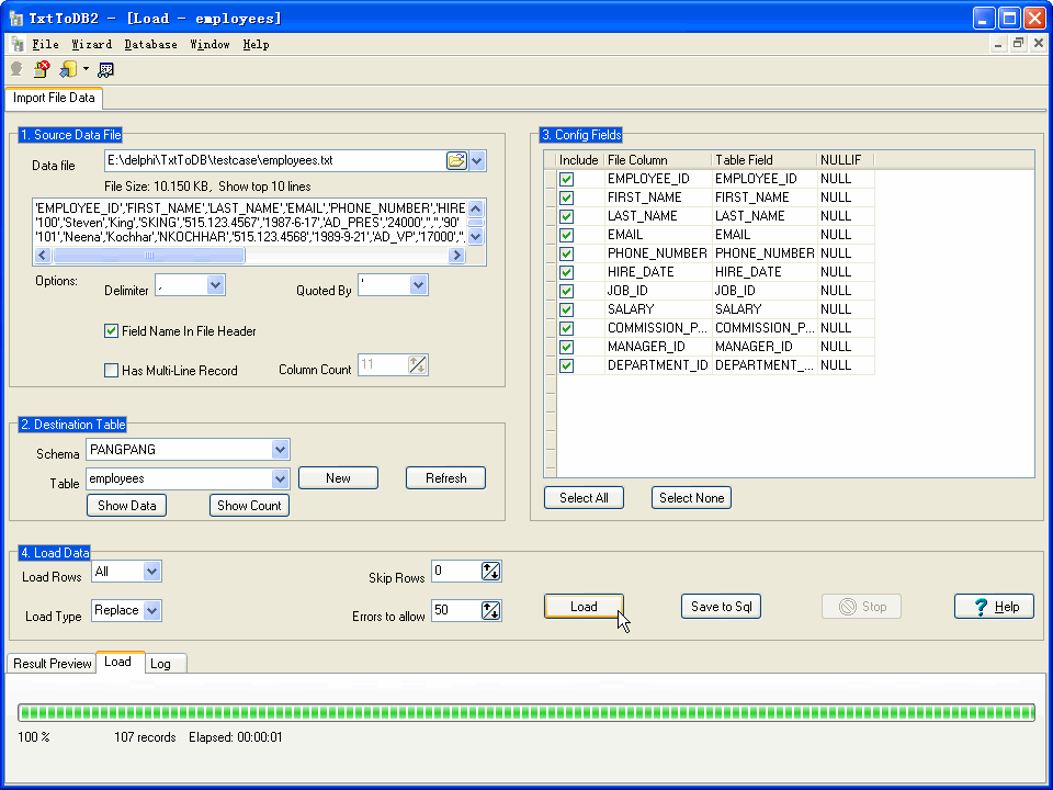 Csv (Txt) To DB2 - import by session