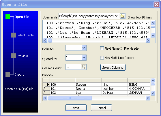 Import Data From Csv (Txt) To DB2 - open a file