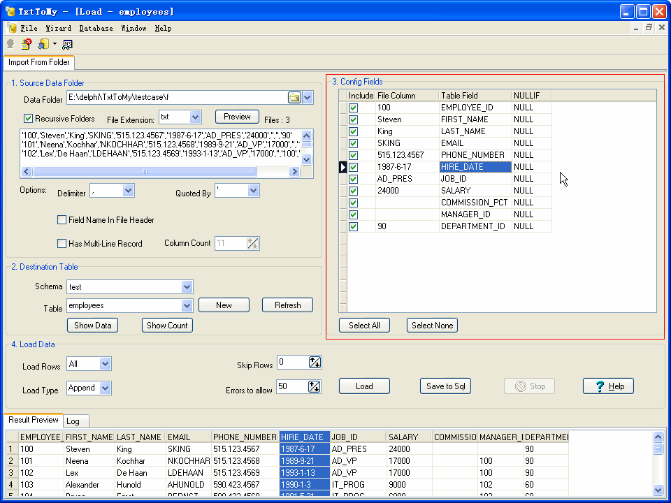 Import Data from multiple Csv to Mysql - config load fields