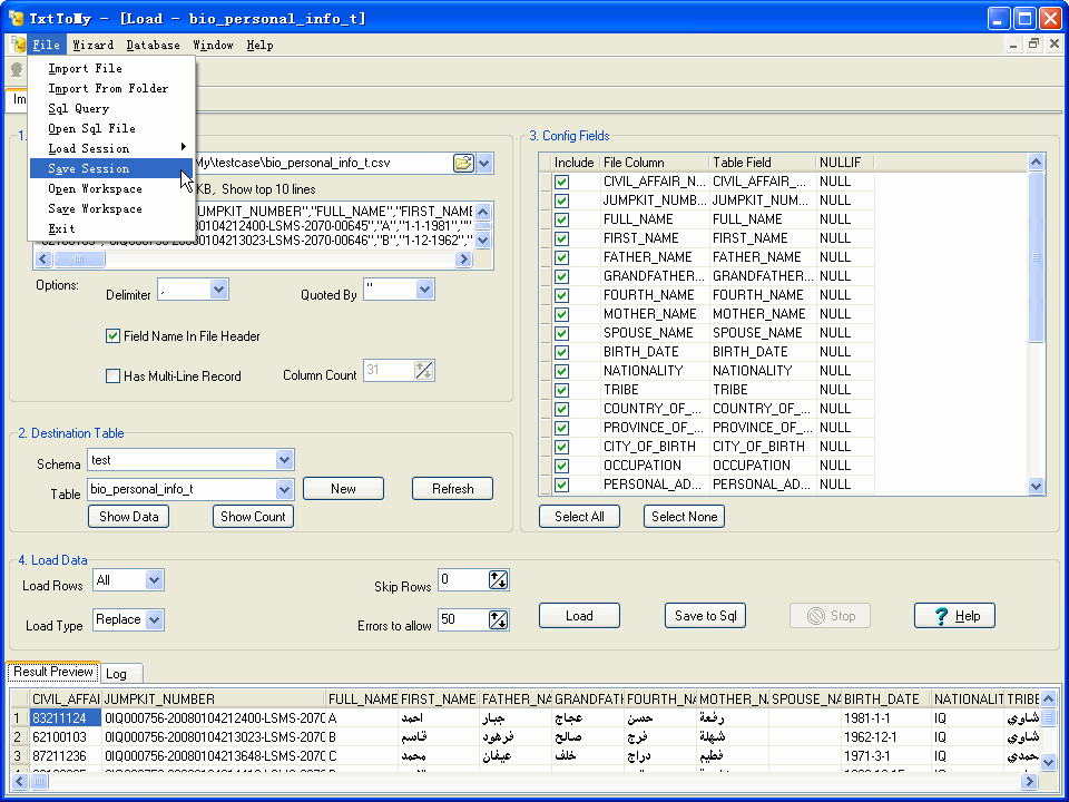Csv (Txt) To Mysql - save session button