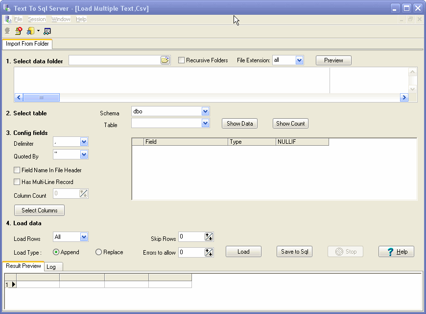 Import Data from multiple Csv to Sql Server - import form