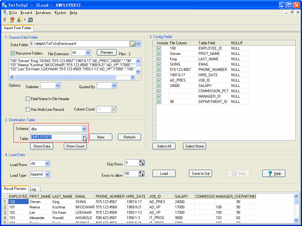 Bulk Import CSV Files Data To MS SQL Server - select Sql Server table