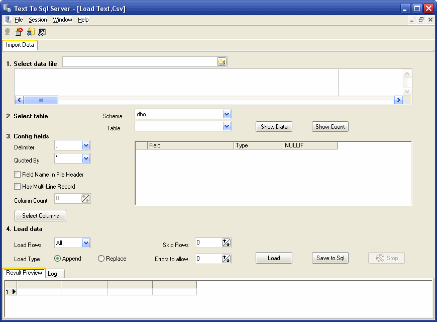 Import data from Csv (Txt) to Sql Server - import form