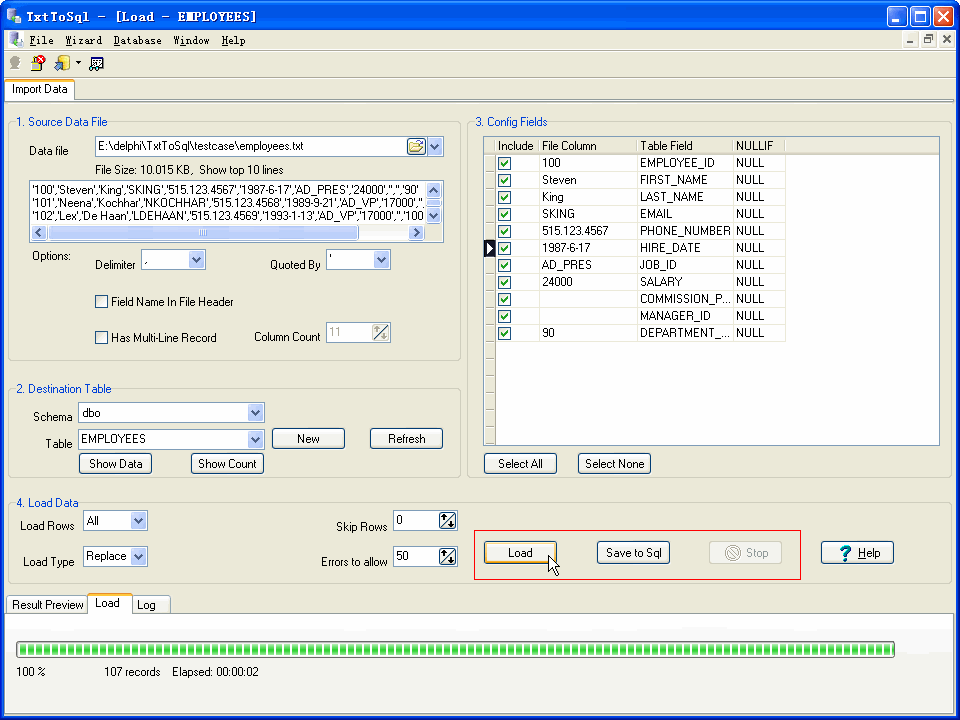 Import data from Csv (Txt) to Sql Server -  import data