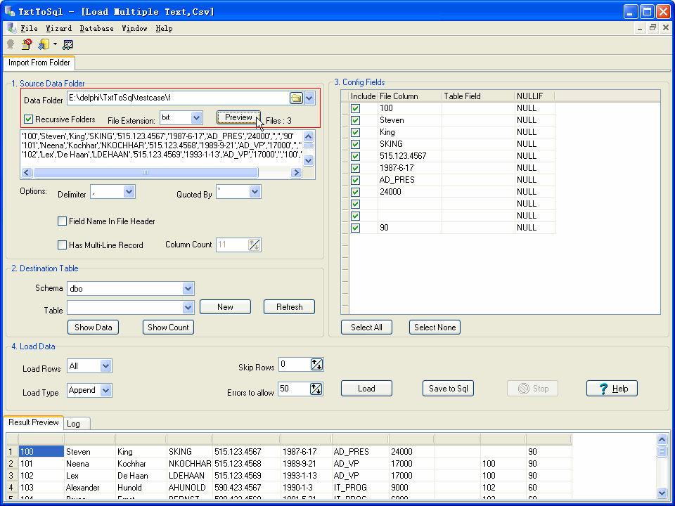 Bulk Import CSV Files Data To MS SQL Server - select folder