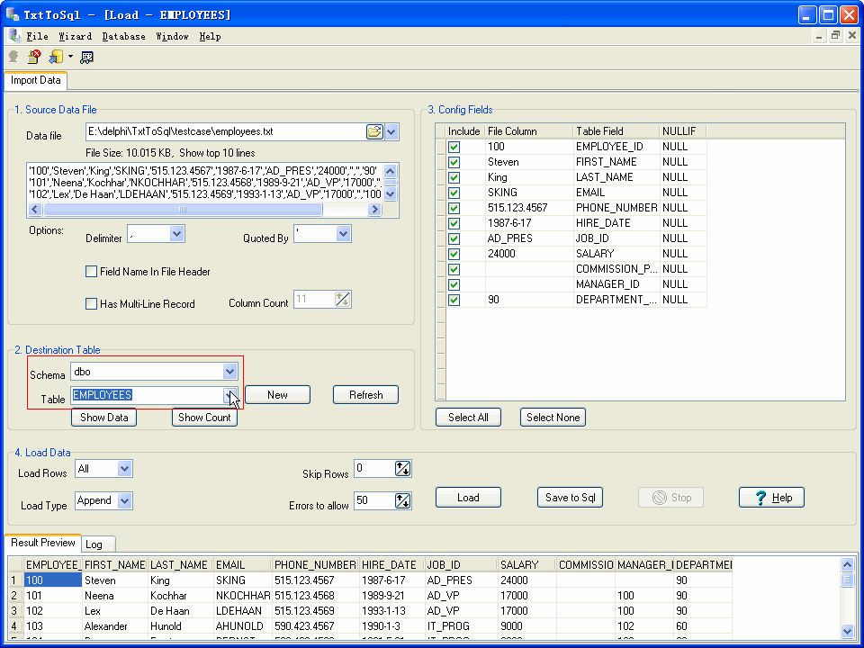Import data from Csv (Txt) to Sql Server - select sql server table