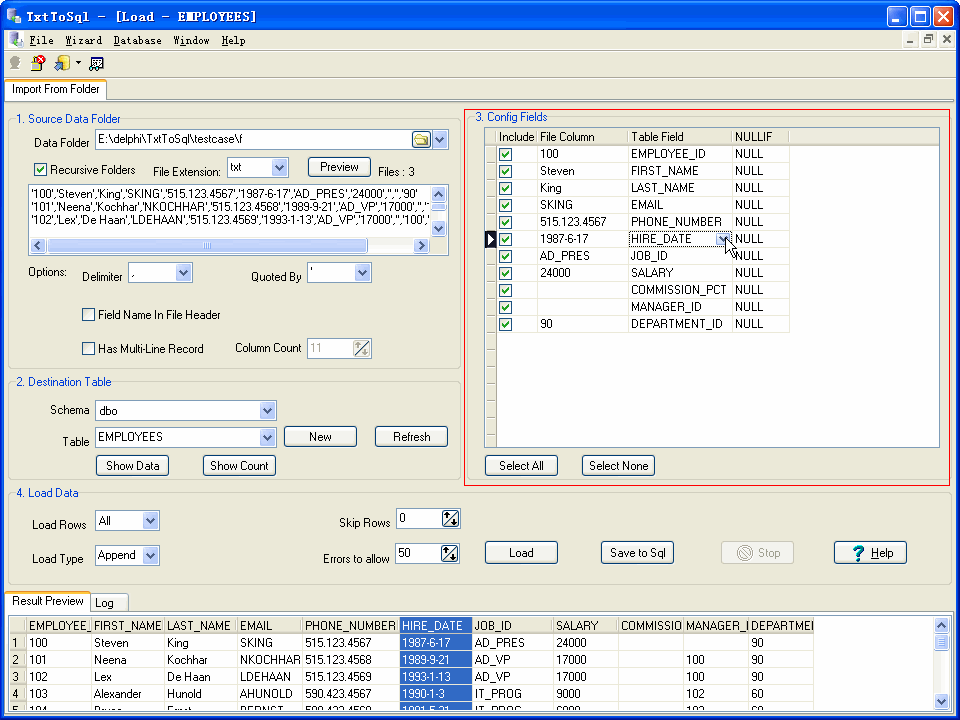 Import Data from multiple Csv to Sql Server - config load fields