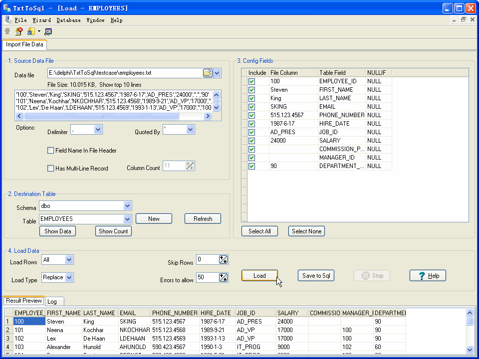 Csv (Txt) To Sql Server - import by session