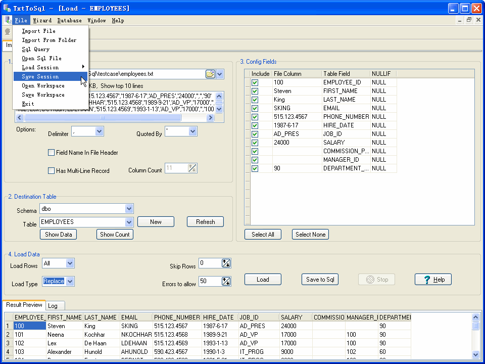 Csv (Txt) To Sql Server - save session button