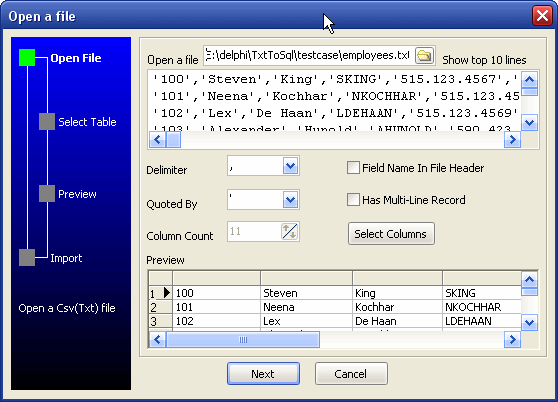 Import Data From Csv (Txt) To Sql Server - open a file