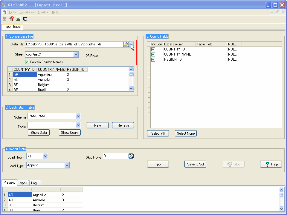 Import Data From Excel Sheet To DB2 Table - select excel file