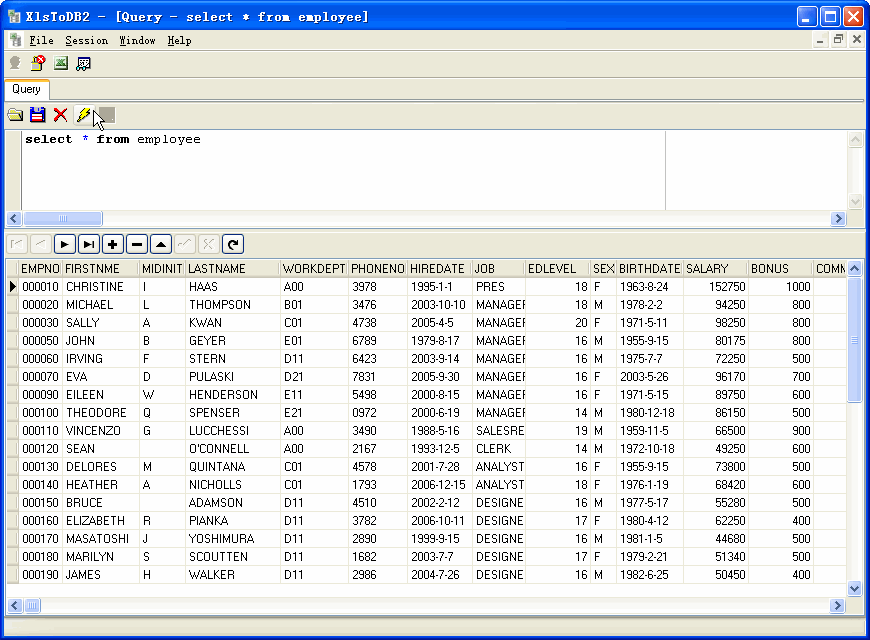 Import Data From Excel To DB2 - show mysql table