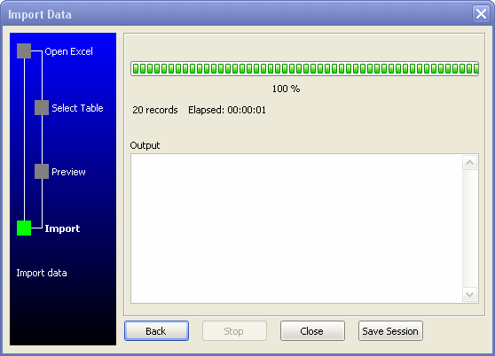 Excel to DB2 wizard - import