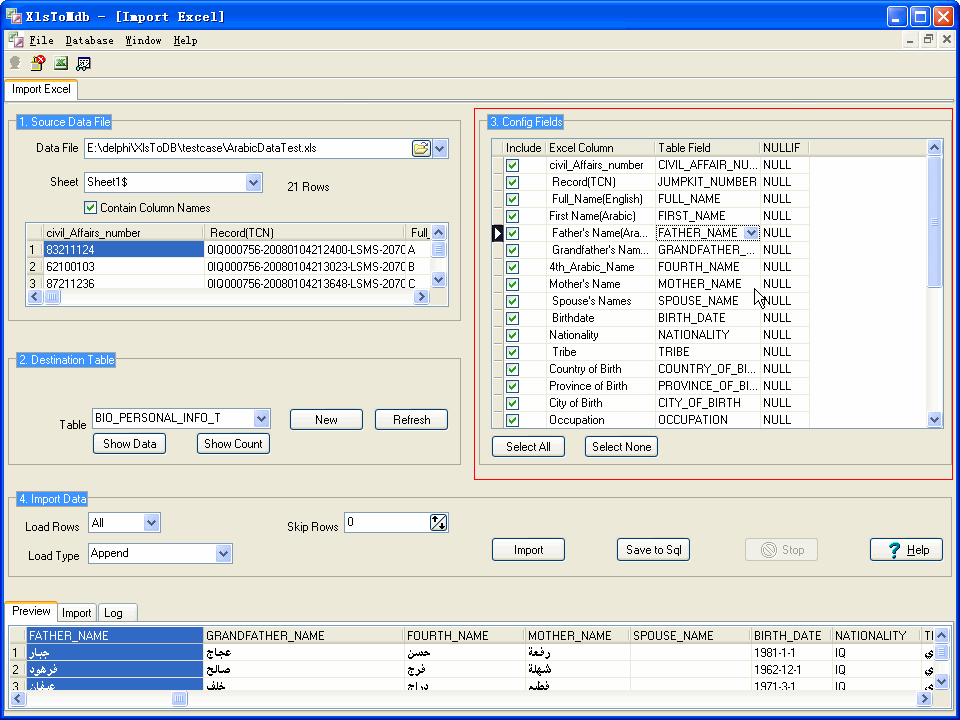 Import Data From Excel To Access - config fields
