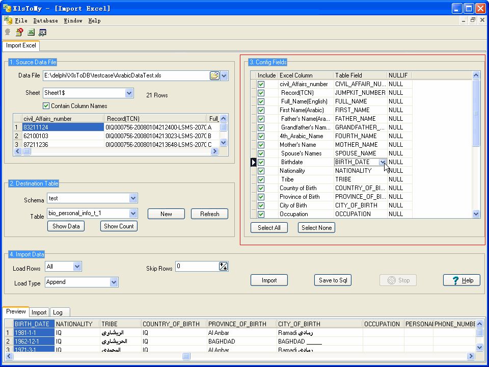Import Data From Excel To Mysql - config fields