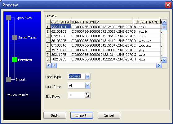 Excel to Mysql wizard - preview