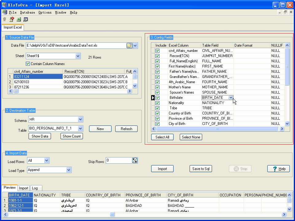 Import Data From Excel To Oracle - config fields