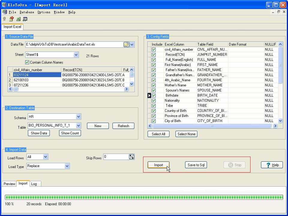 Import data from Excel to Oracle - import data