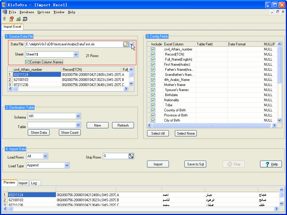 Import data from Excel to Oracle - select excel file