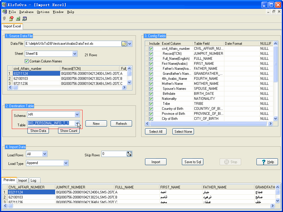 Import data from Excel to Oracle - select oracle table