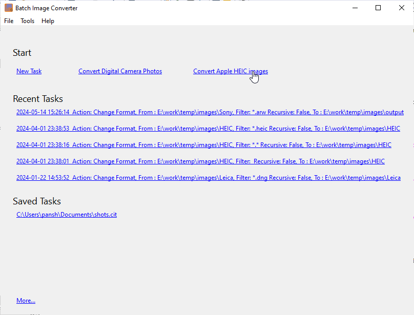 Batch convert Apple HEIC images to JPG - start a new task