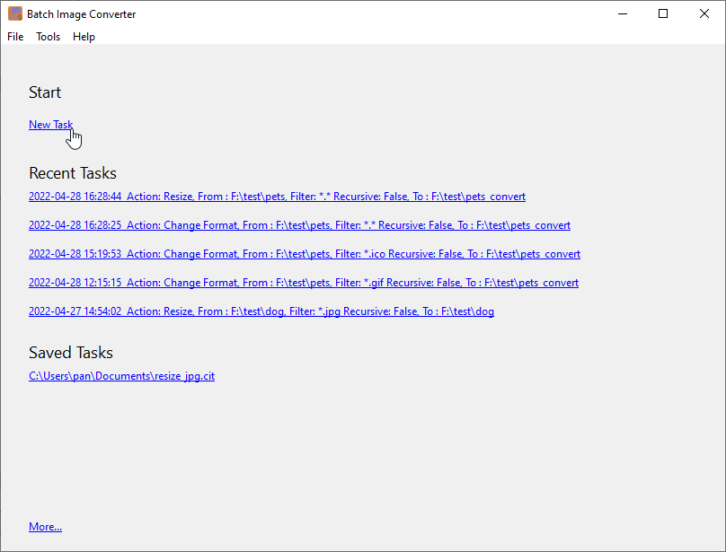 Batch Convert Image Files - new task
