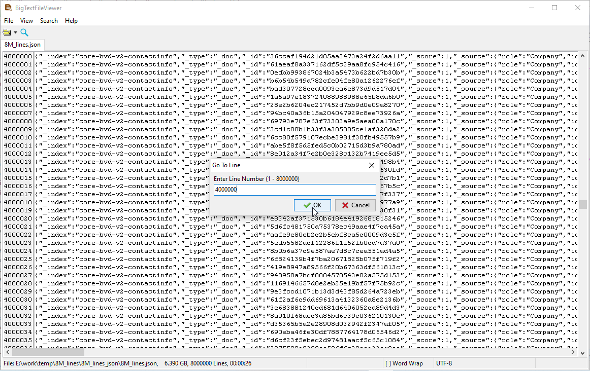go to specific line of the JSON file