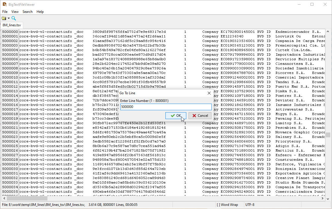 go to specific line of the TSV file