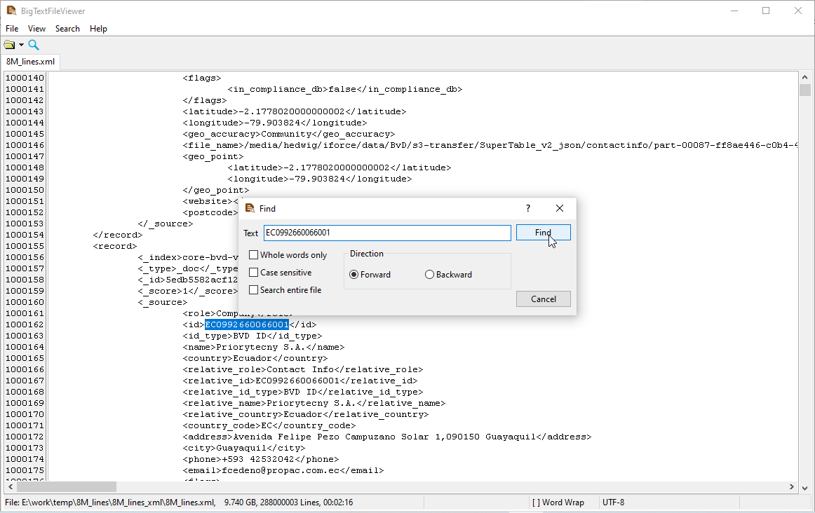 go to specific line of the XML file