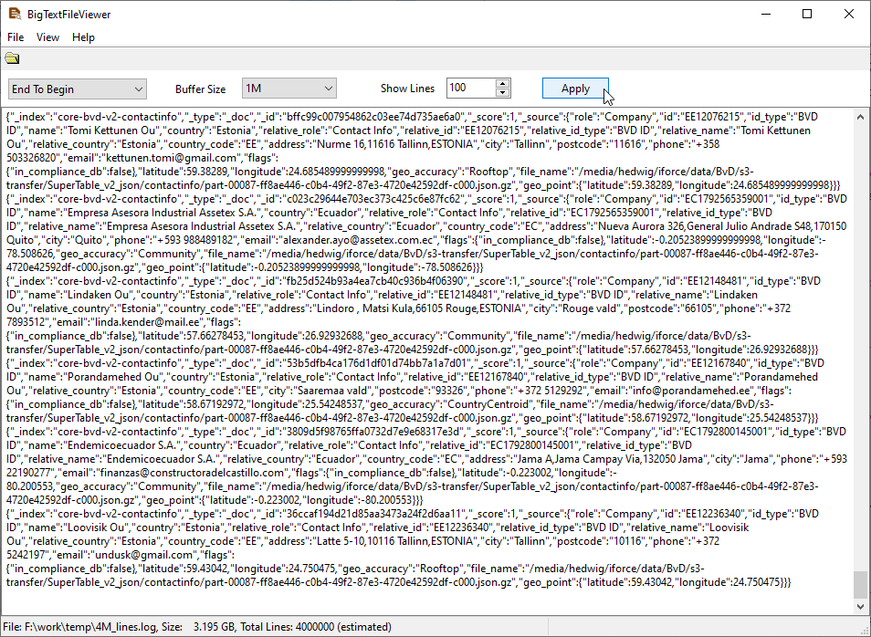Jumping to a position at the end of a very large log file