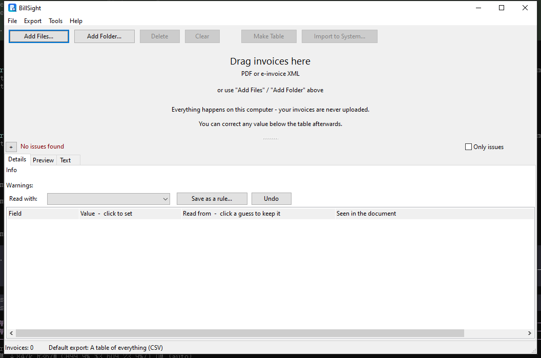 Drop invoices on the BillSight window