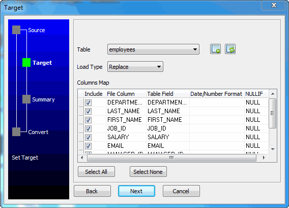 Batch import Csv (Txt) data To DBF - select table