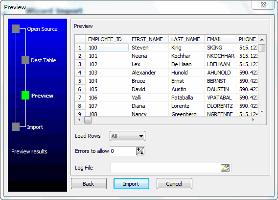 Import Data From Csv (Txt) To Oracle - preview