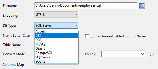 SQL Insert to Update - DBType