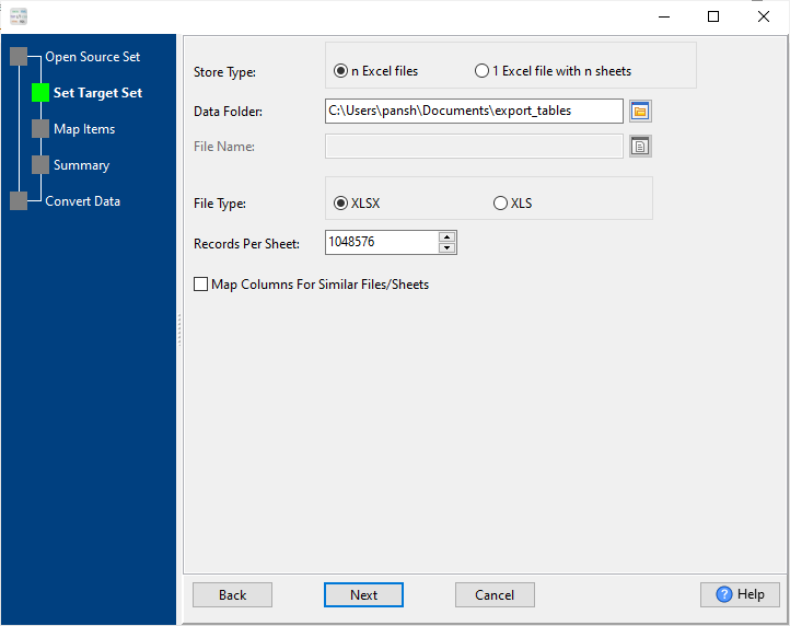 bulk extract each table data in a SQL file to a separate Excel file - config Excel files