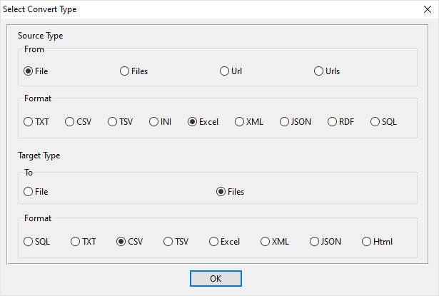 extract each sheet data in an Excel file to a separate CSV file - select type