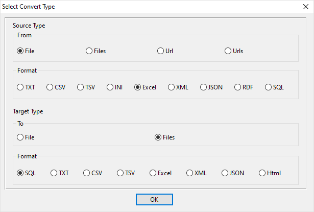 extract each sheet data in an Excel file to a separate SQL file - select type