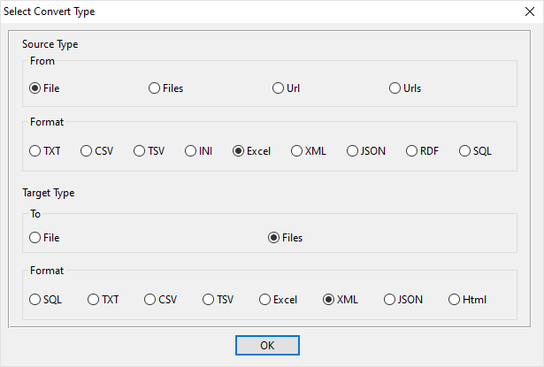 extract each sheet data in an Excel file to a separate XML file - select type