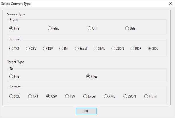 extract each table data in a SQL file to a separate CSV file - select type