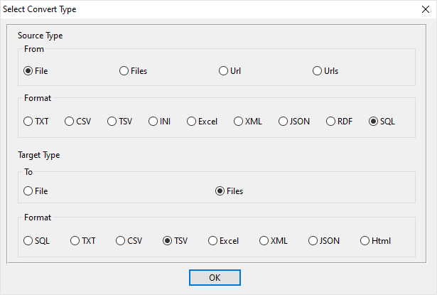 extract each table data in a SQL file to a separate TSV file - select type