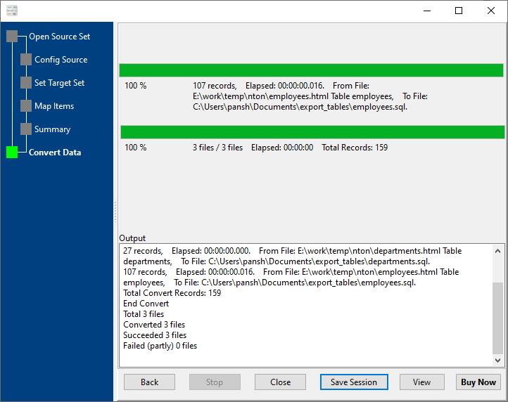 batch convert HTML files to SQL files - convert files