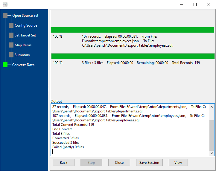 batch convert JSON files to SQL files - convert files