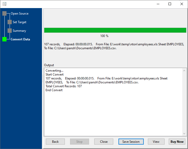 convert Excel file to CSV file - convert file