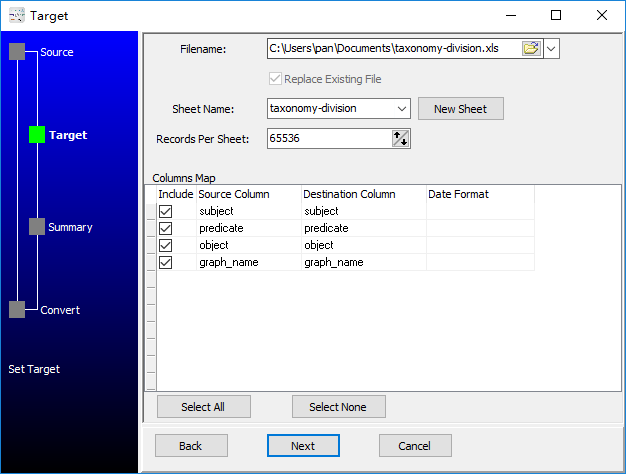 convert RDF N-Quads file to Excel file - config Excel file