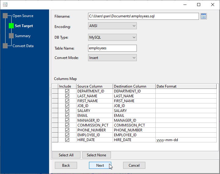 Convert Data File - config destination file