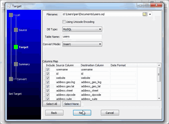 convert JSON from open RESTful API to Sql file - config Sql file