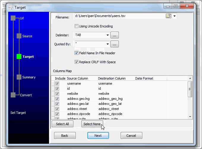 convert JSON from open RESTful API to Tsv file - config Tsv file