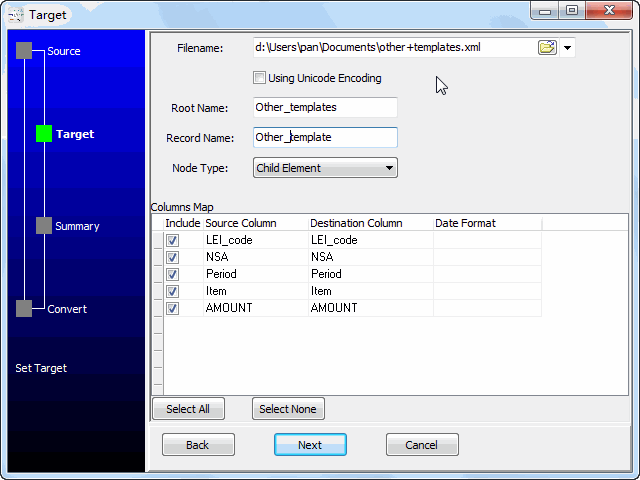 convert cloud CSV file to XML file - config XML file